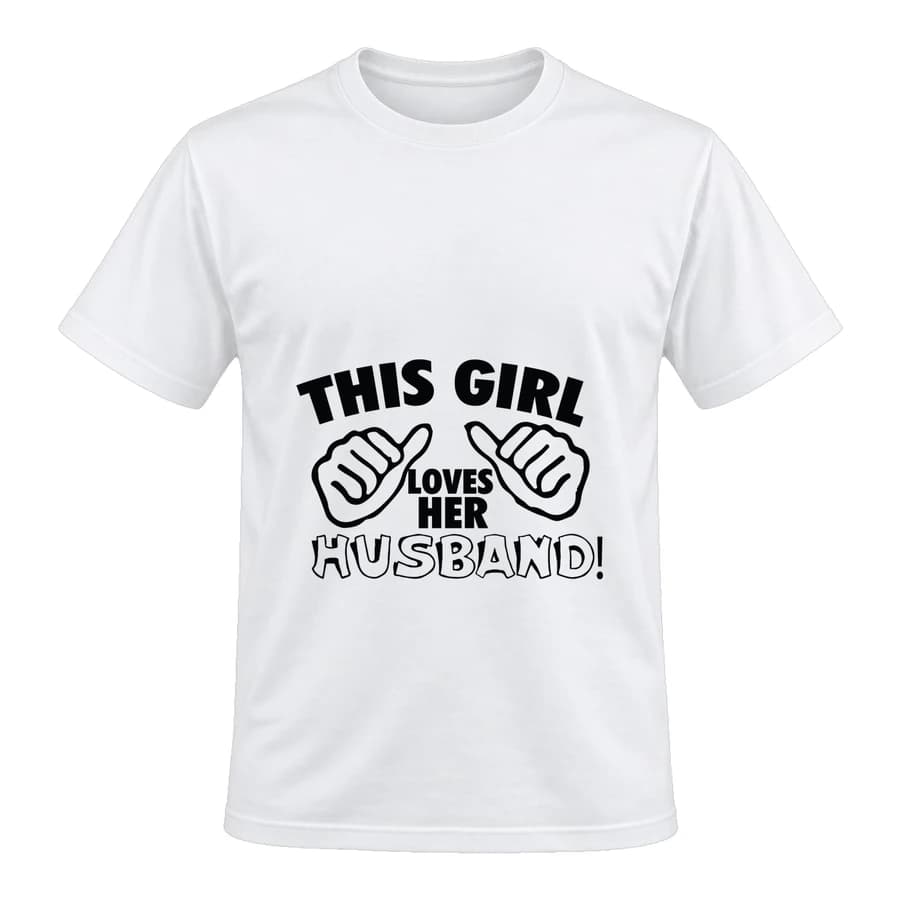 T-shirt — This girl loves her husband — Devant — Blanc