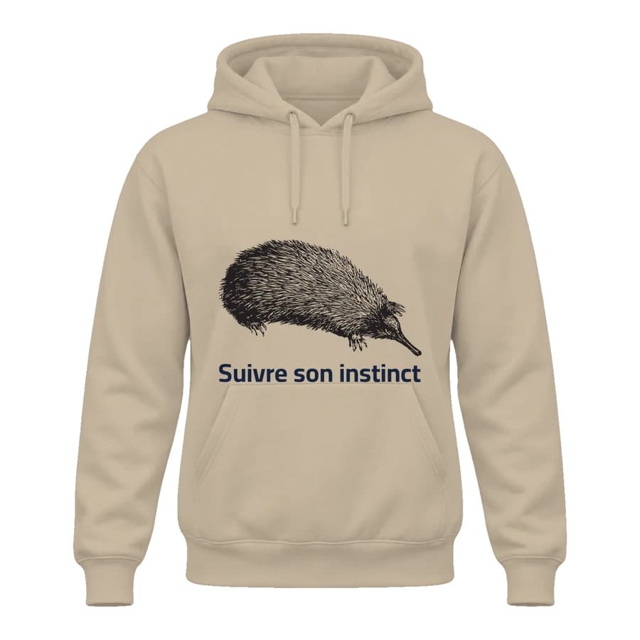 Hoodie — Hérisson · Gravure vintage — الأمام — بيج
